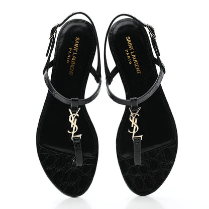 Saint Laurent Patent Calfskin Cassandra Monogram Sandals 37.5 Black 5 of 9