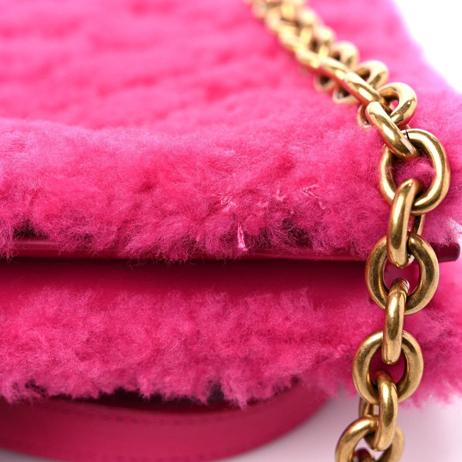 Saint Laurent Shearling Quilted Le Maillon Square Crossbody Bag Fuxia 10 of 10