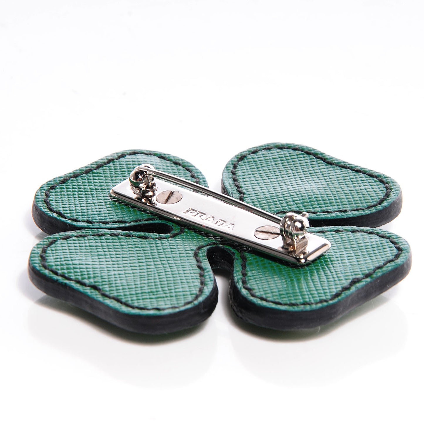 Saffiano 4-Leaf Clover Brooch Green