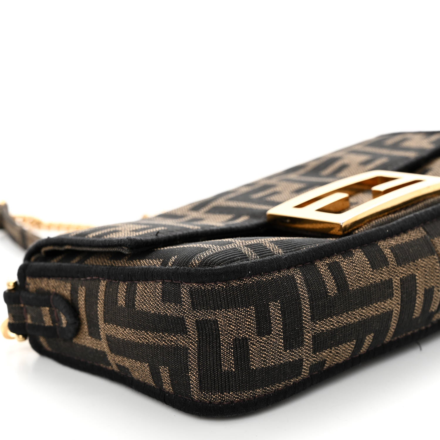 Fendi Fabric Jacquard FF 1974 Mini Baguette Tobacco Moro Black 8 of 11