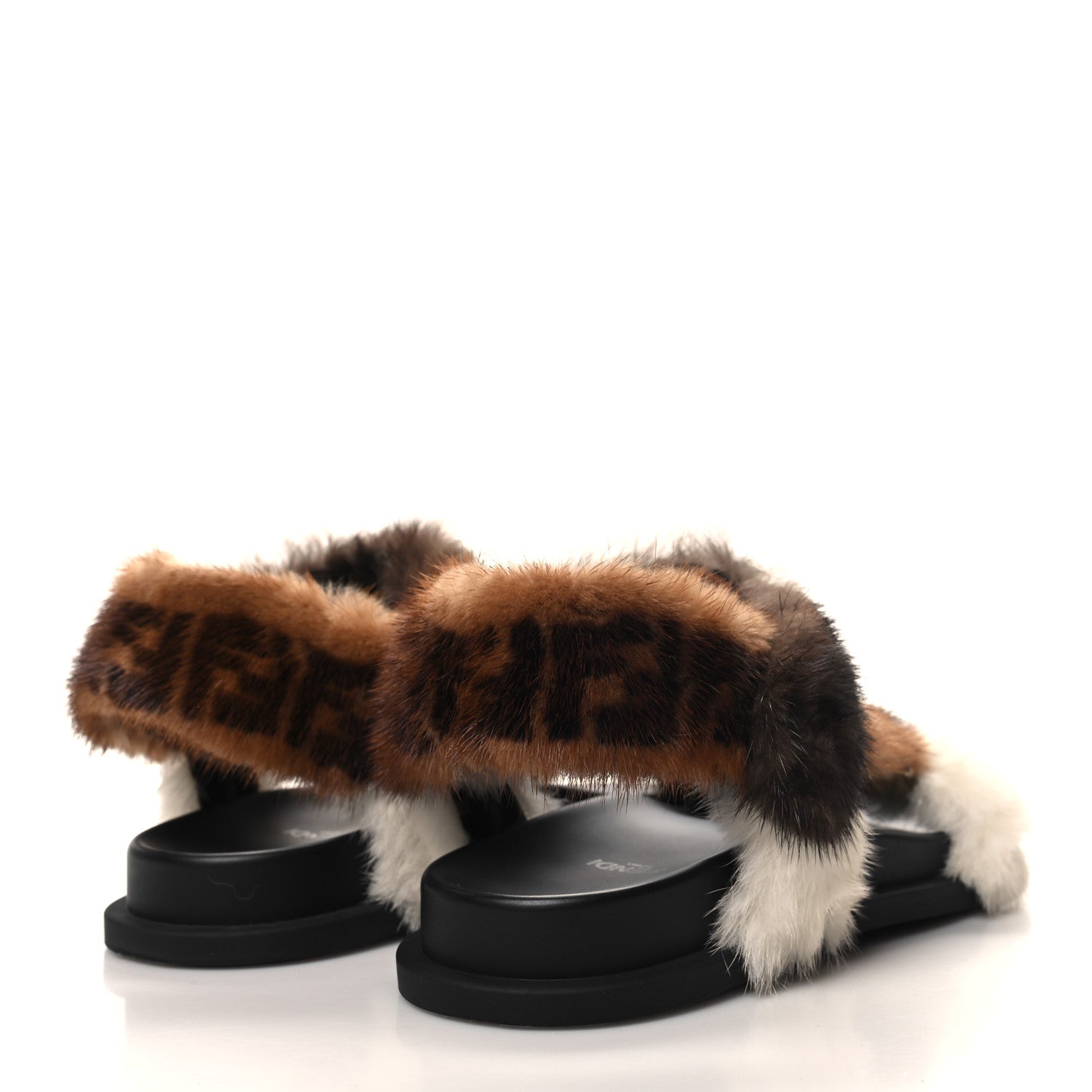 Fendi Mink Fur FF Fendi Feel Sandals 35 Mogano Brown Perla Tobacco Black 4 of 9