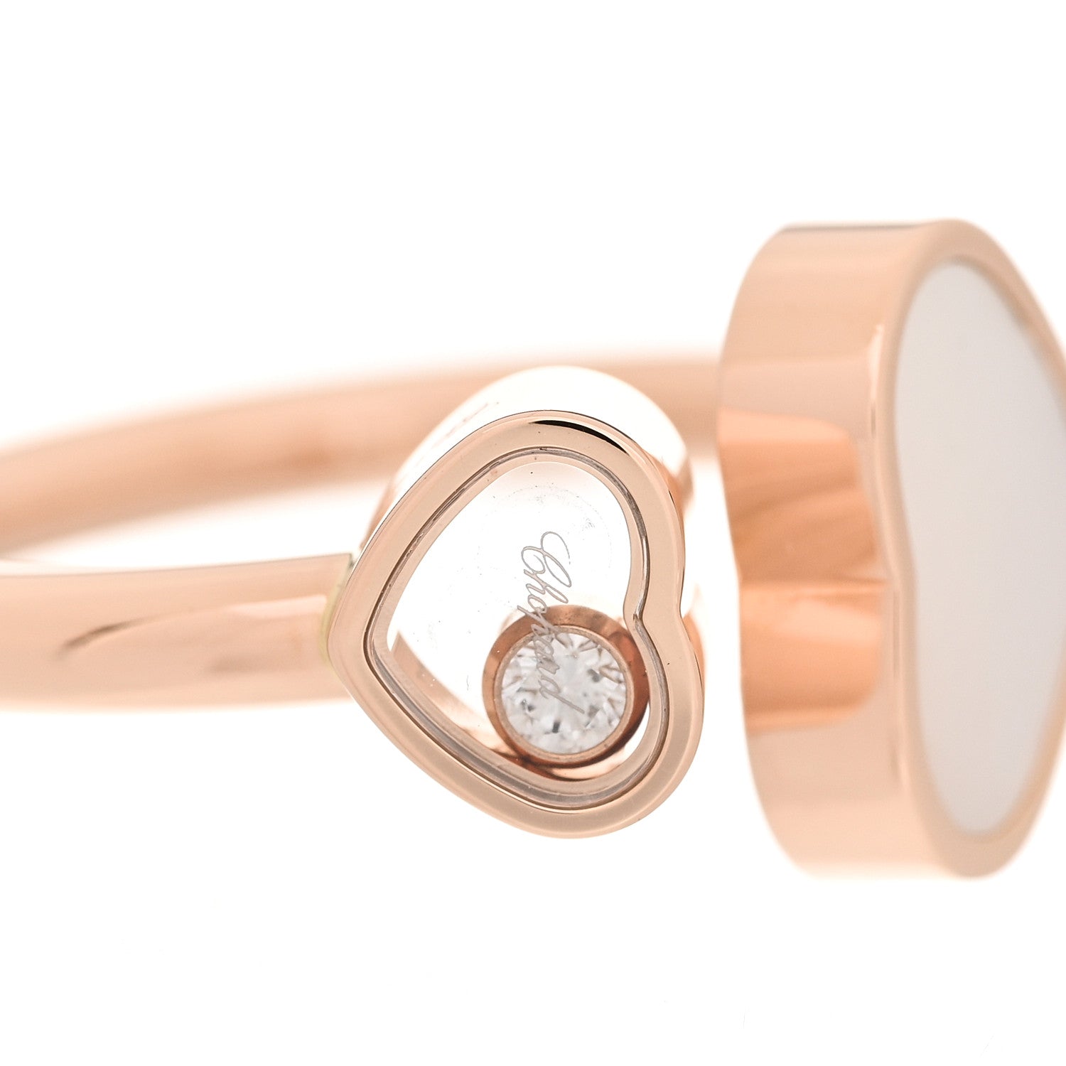 Chopard 18K Rose Gold Diamond Mother of Pearl Happy Hearts Ring 52 6 5 of 10