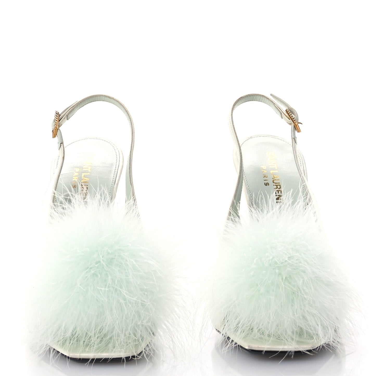 Crepe Satin Blanco Feathered Sandals Slight 38 Green