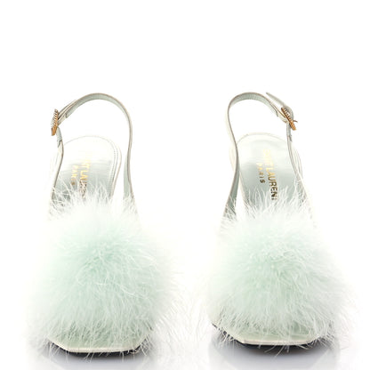Saint Laurent Crepe Satin Blanco Feathered Sandals Slight 38 Green 3 of 10