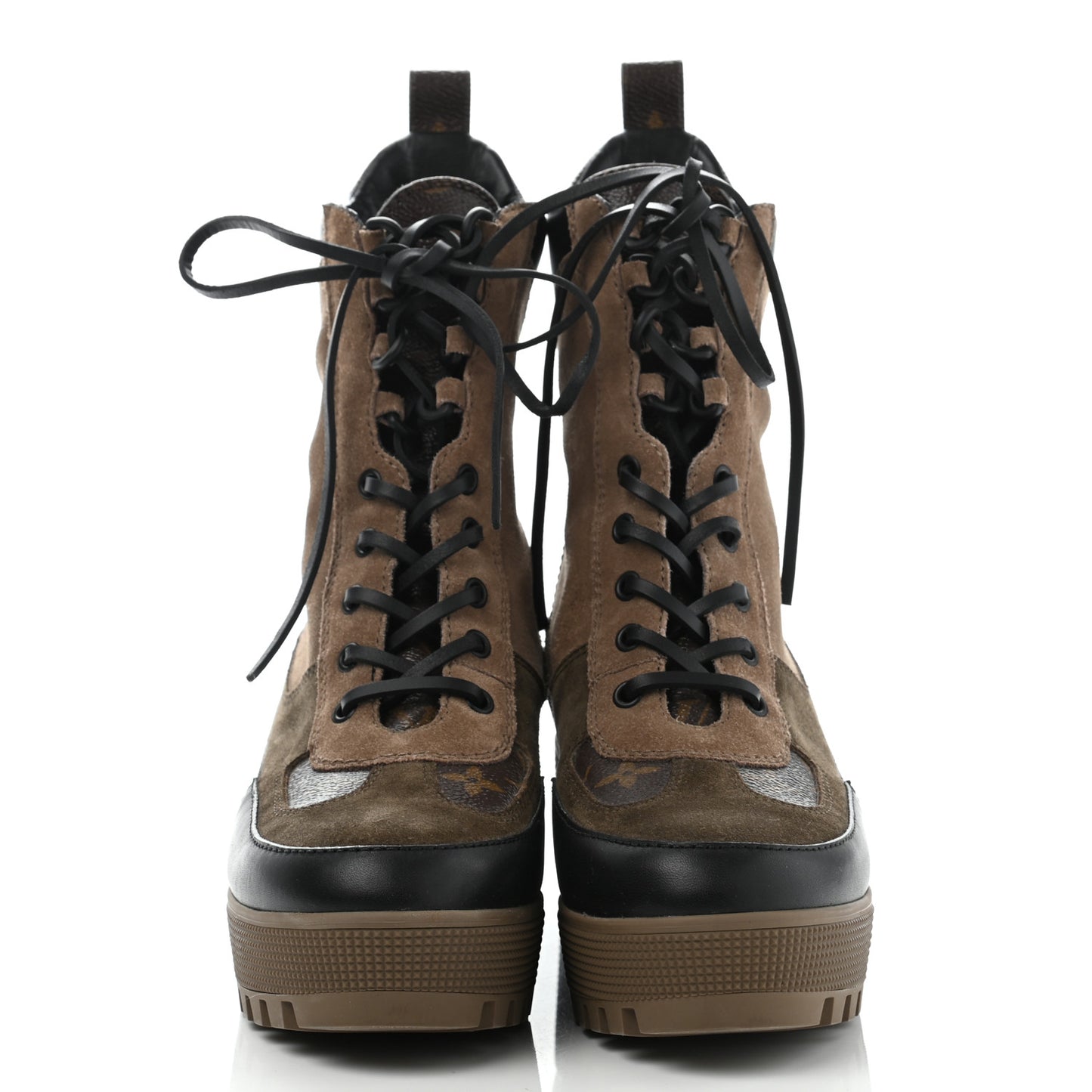 Suede Calfskin Monogram Laureate Platform Desert Boots 40 Taupe