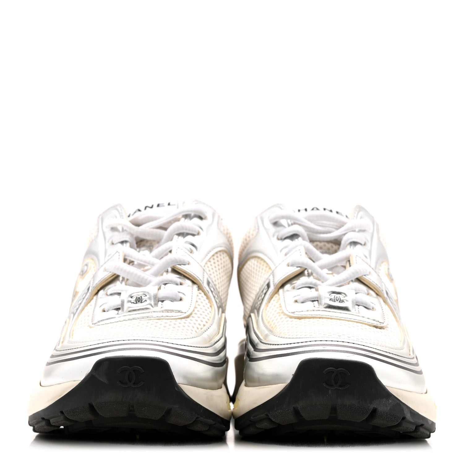 Chanel Fabric Laminated Calfskin Stretch CC Womens Sneakers 36