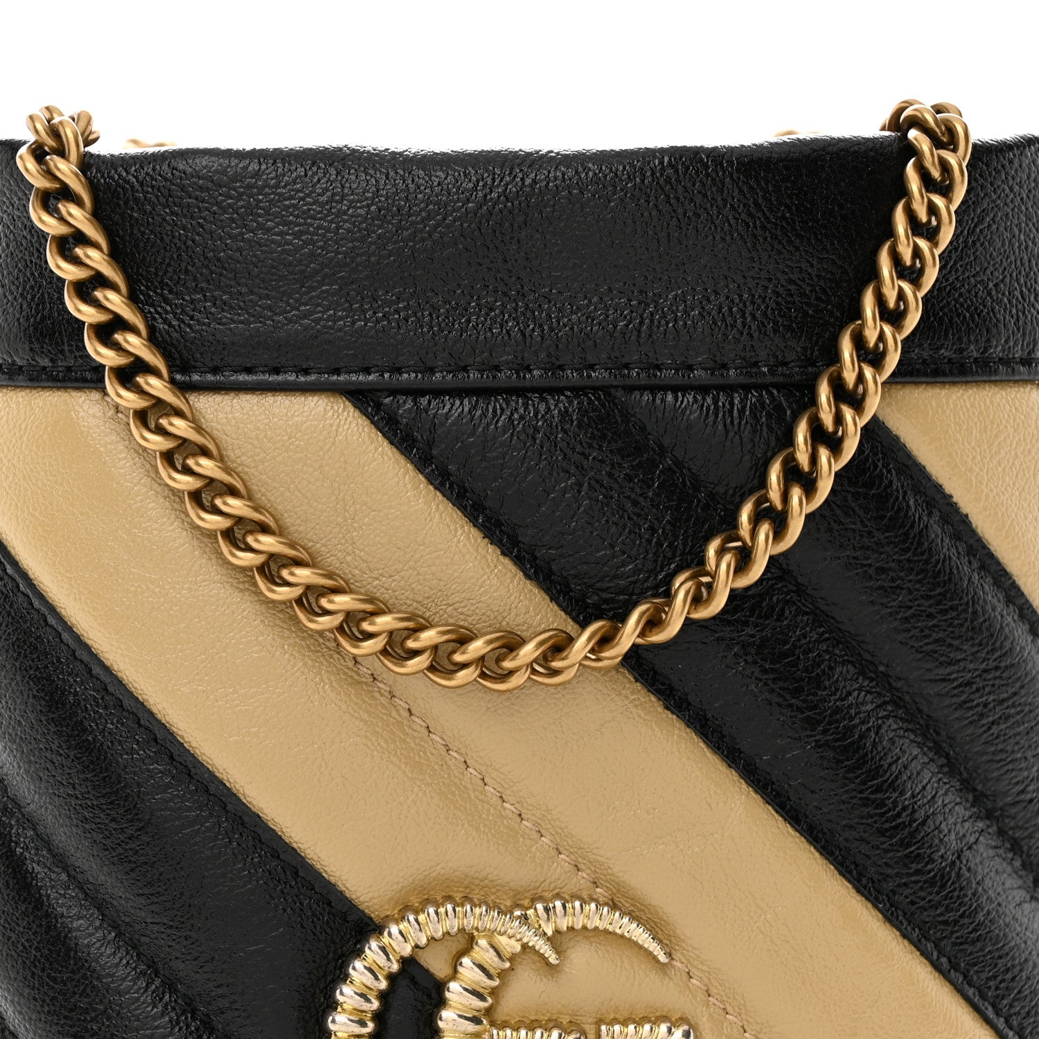 Gucci Azalea Calfskin Matelasse Diagonal Patchwork Mini Torchon GG Marmont 2.0 Bucket Bag Black Beige Romantic Cerise 8 of 11