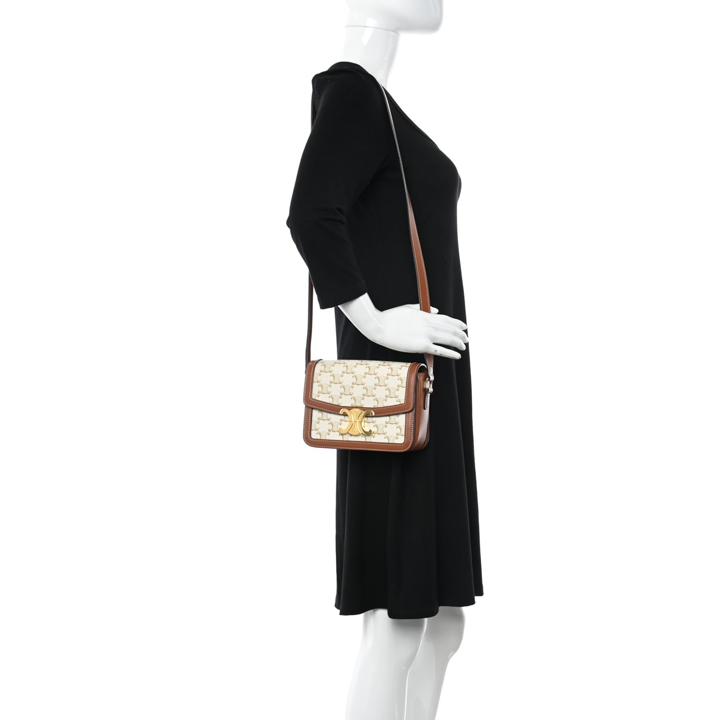 Calfskin Triomphe Canvas Teen Triomphe Bag White