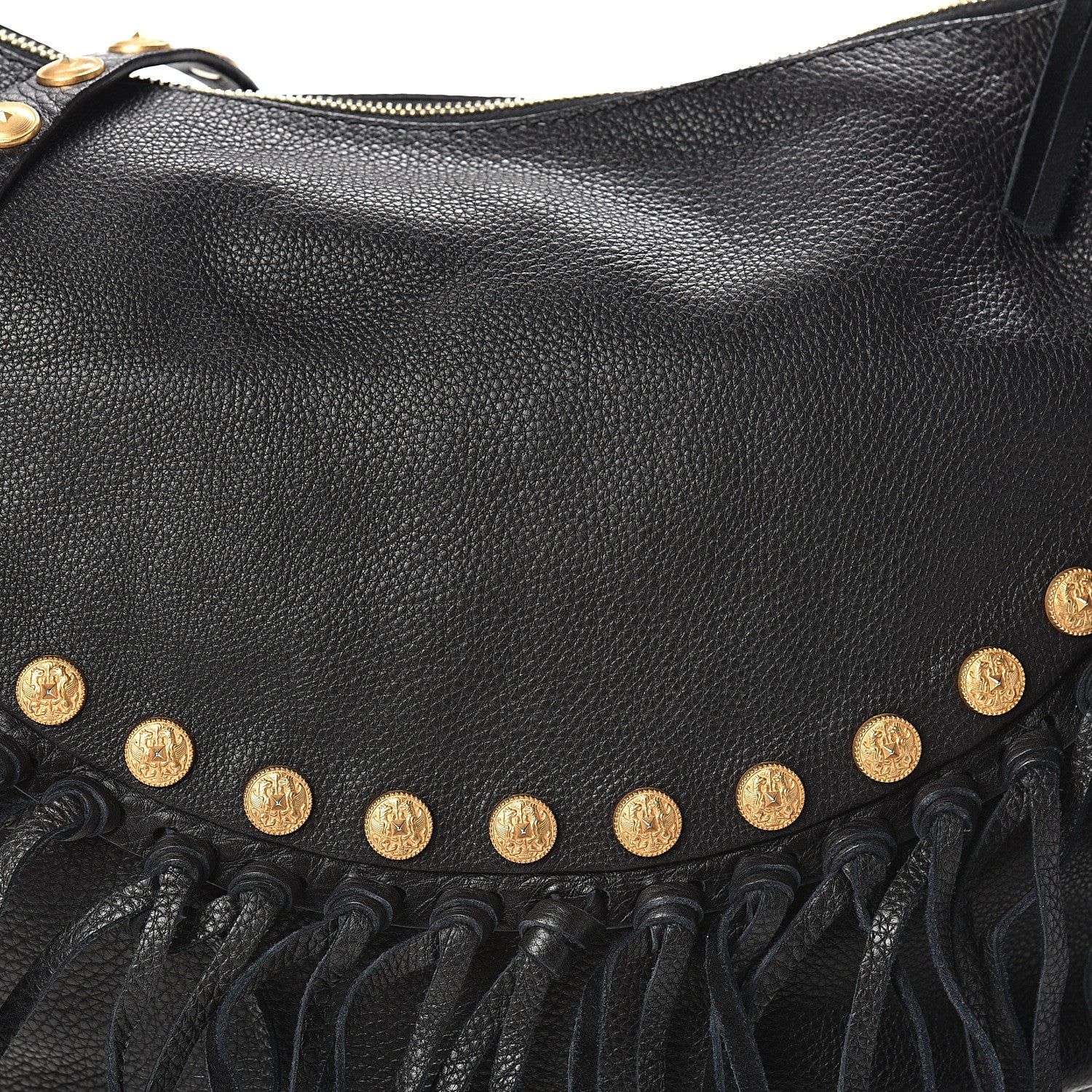 Valentino Garavani Grained Calfskin C-Rockee Fringe Hobo Black 7 of 10