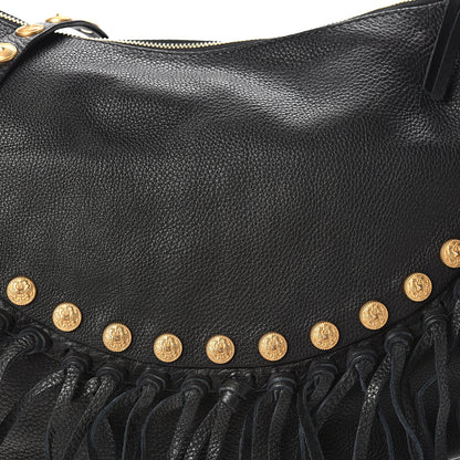 Valentino Garavani Grained Calfskin C-Rockee Fringe Hobo Black 7 of 10