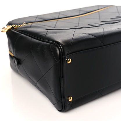 Chanel Calfskin Stitched Maxi Logo Bowling Bag Black 8 of 9