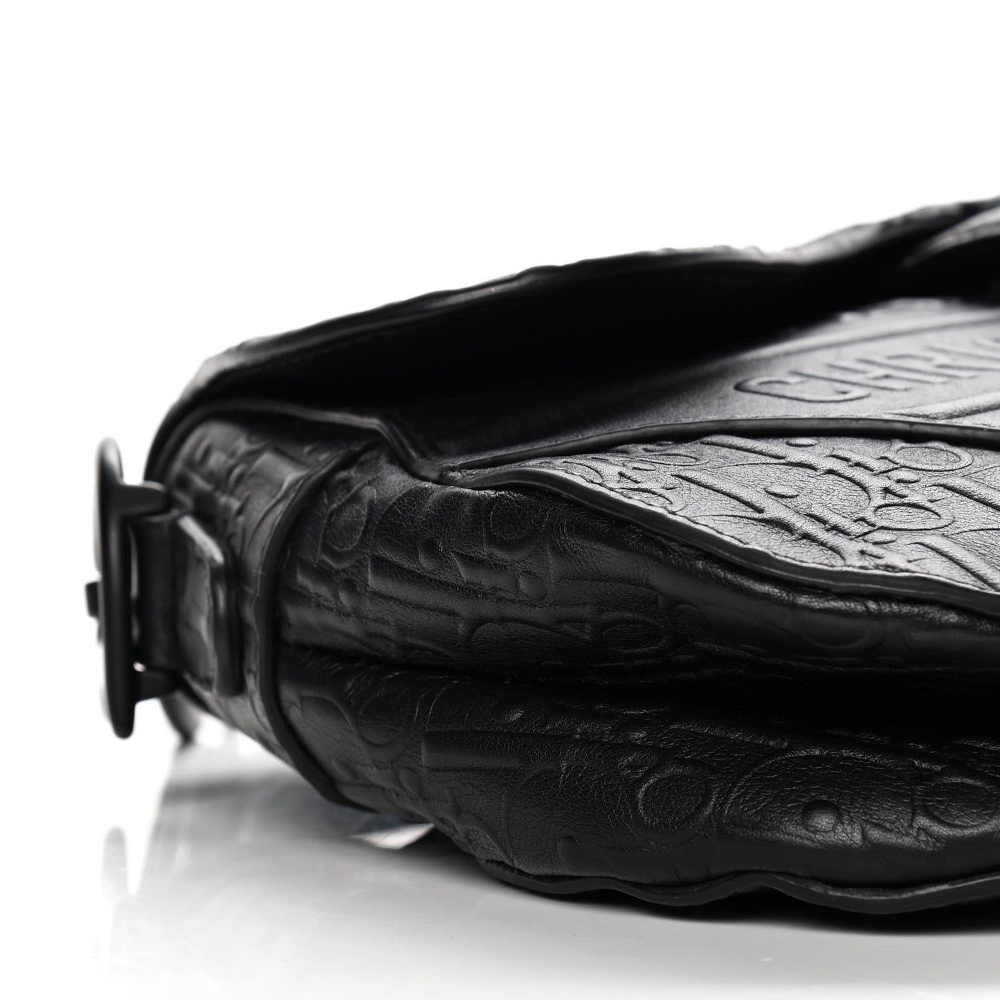Calfskin Embossed Oblique Saddle Bag Black