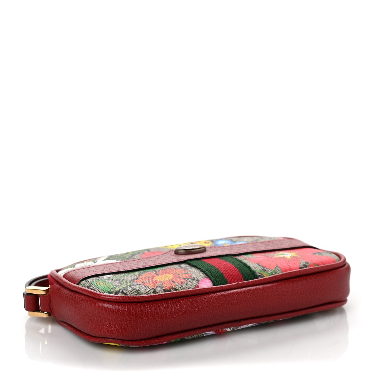 GG Supreme Monogram Flora Web Ophidia Wristlet Bag Red
