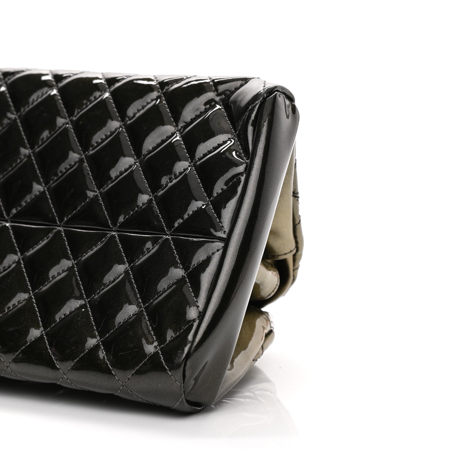 Chanel Metallic Patent Quilted Medium Just Mademoiselle Bowling Bag Green Degrade 10 of 12