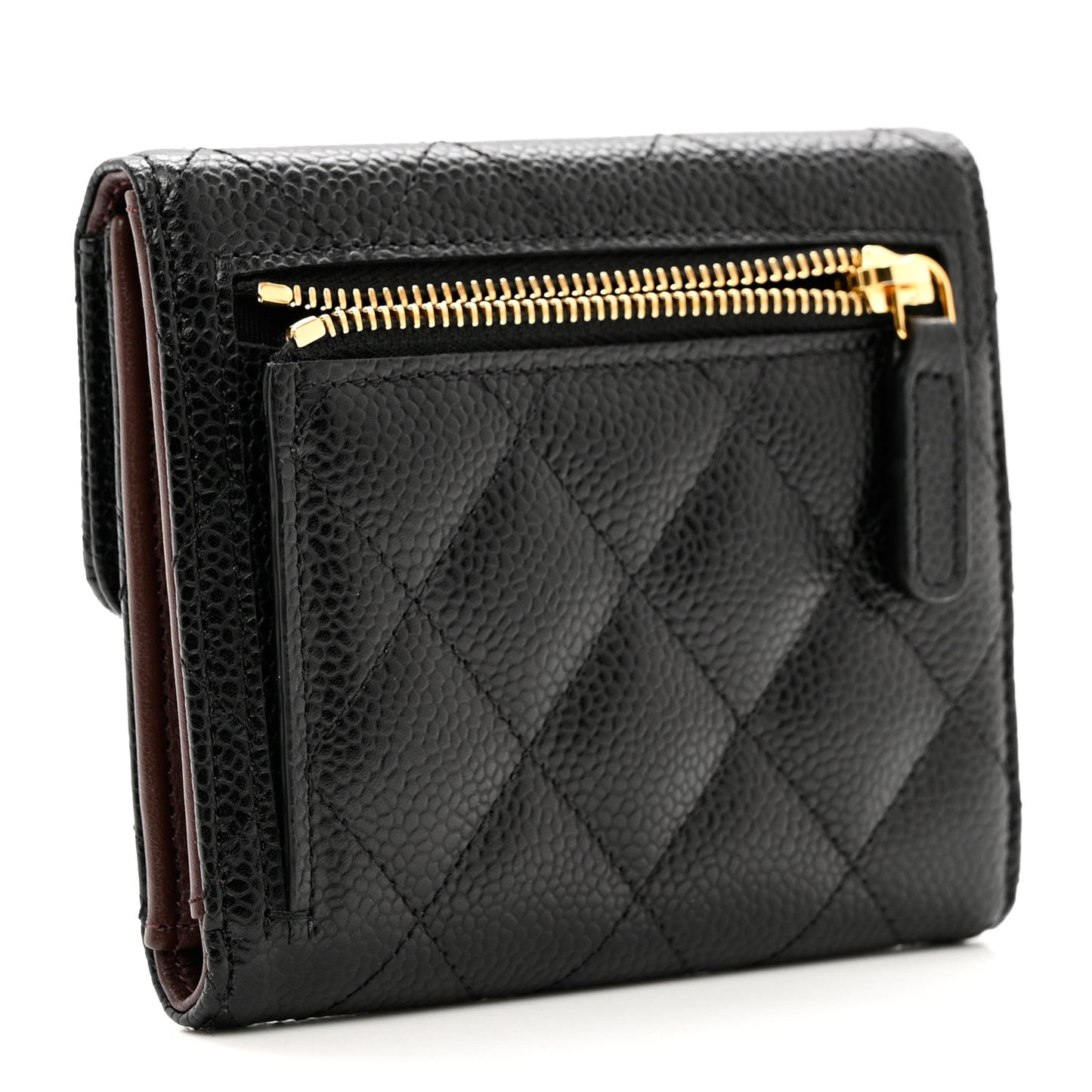 Caviar Quilted Compact Flap Wallet Black