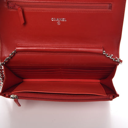 Chanel Lambskin Camellia Embossed Wallet On Chain WOC Red 5 of 9