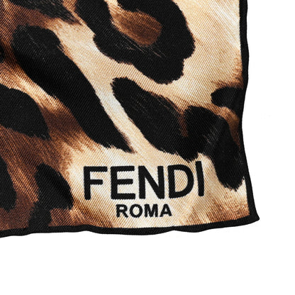 Fendi Silk FF Leopard Square Scarf Beige Black 2 of 3