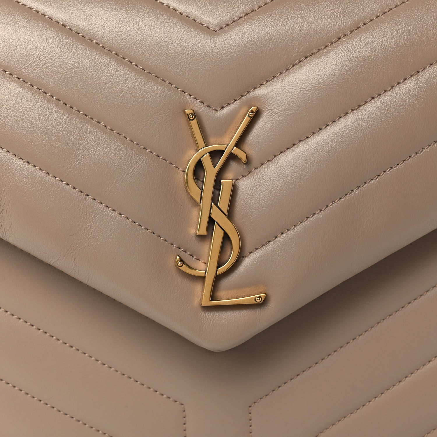 Saint Laurent Calfskin Y Quilted Monogram Medium Loulou Chain Satchel Dark Beige 14 of 14