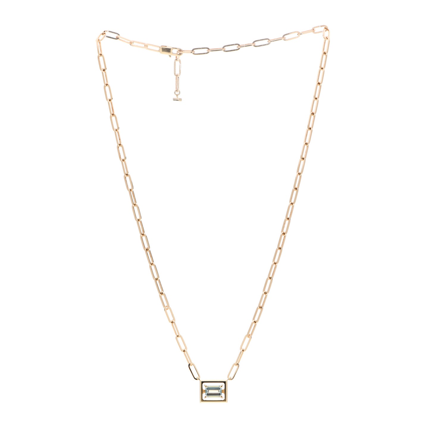 18K Yellow Gold Aquamarine Jewel Box Pendant Necklace