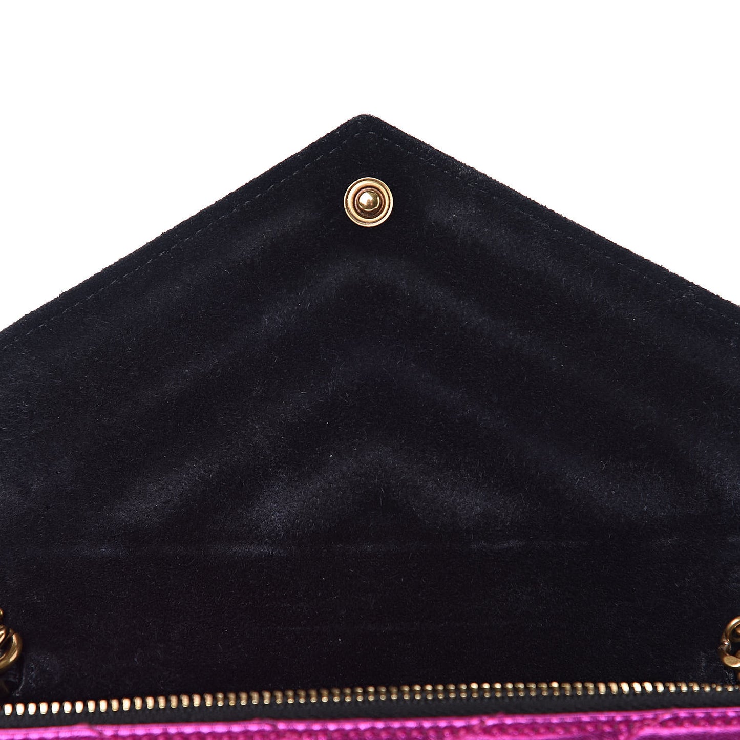 Metallic Calfskin Matelasse Chevron Monogram Envelope Chain Wallet Fuchsia