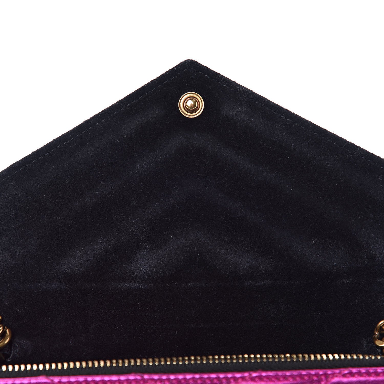 Saint Laurent Metallic Calfskin Matelasse Chevron Monogram Envelope Chain Wallet Fuchsia 13 of 13