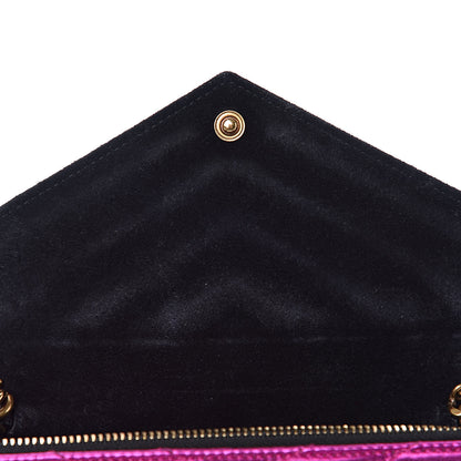 Saint Laurent Metallic Calfskin Matelasse Chevron Monogram Envelope Chain Wallet Fuchsia 13 of 13