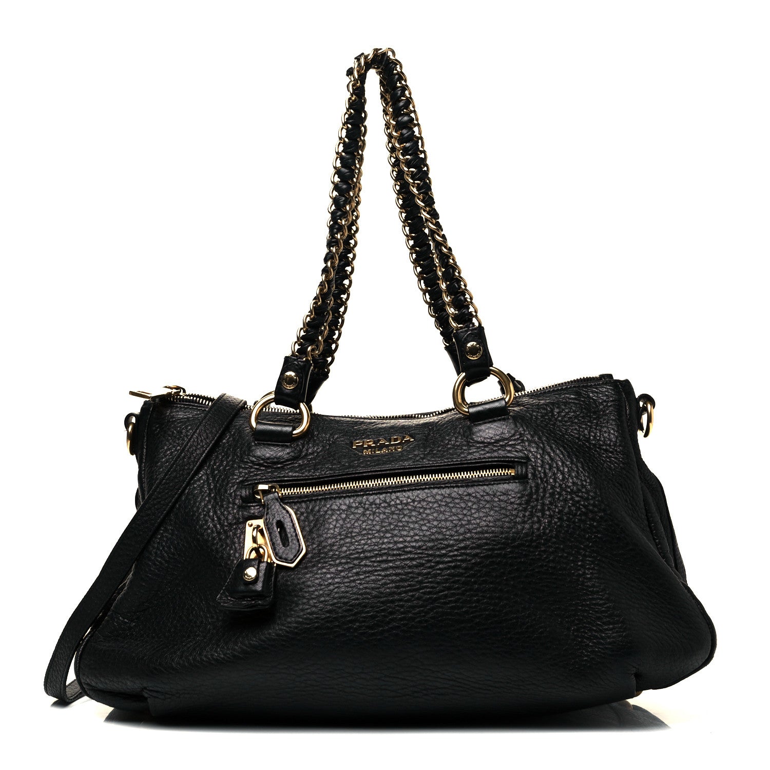 Prada Cervo Deerskin Chain Shoulder Bag Black 1 of 7