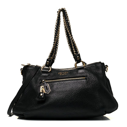 Prada Cervo Deerskin Chain Shoulder Bag Black 1 of 7
