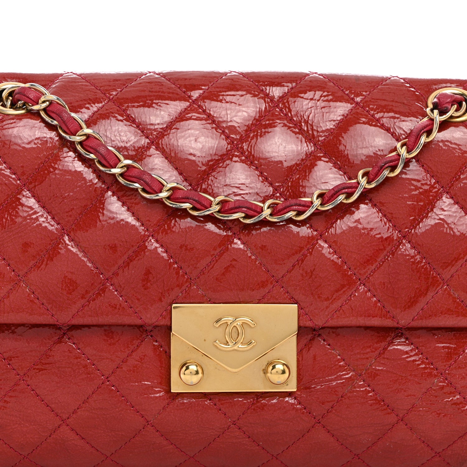 Chanel Patent Goatskin Quilted Small 3 Pocket Accordion Flap Red 8 of 10