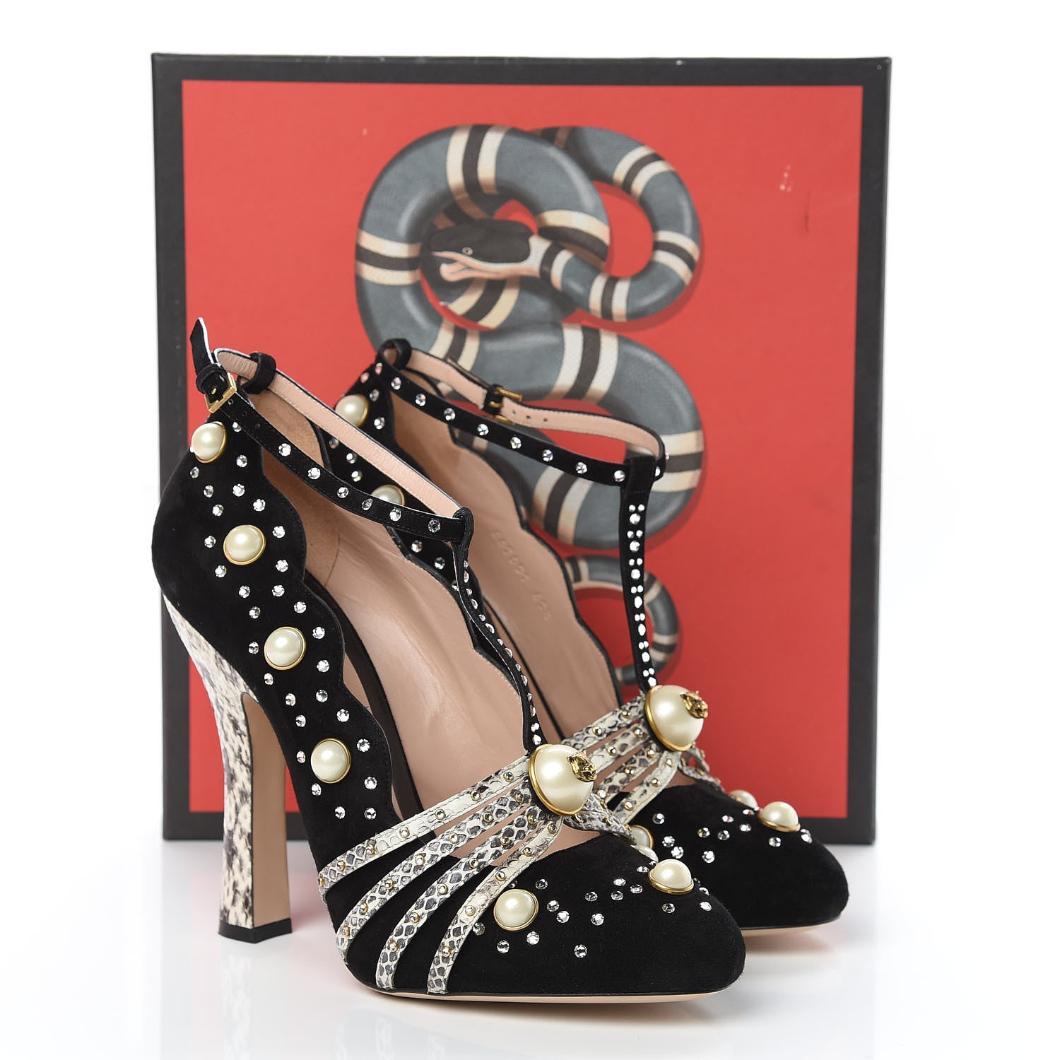 Gucci Suede Snakeskin Pearl Studded Ofelia Pumps 41.5 Black 12 of 12