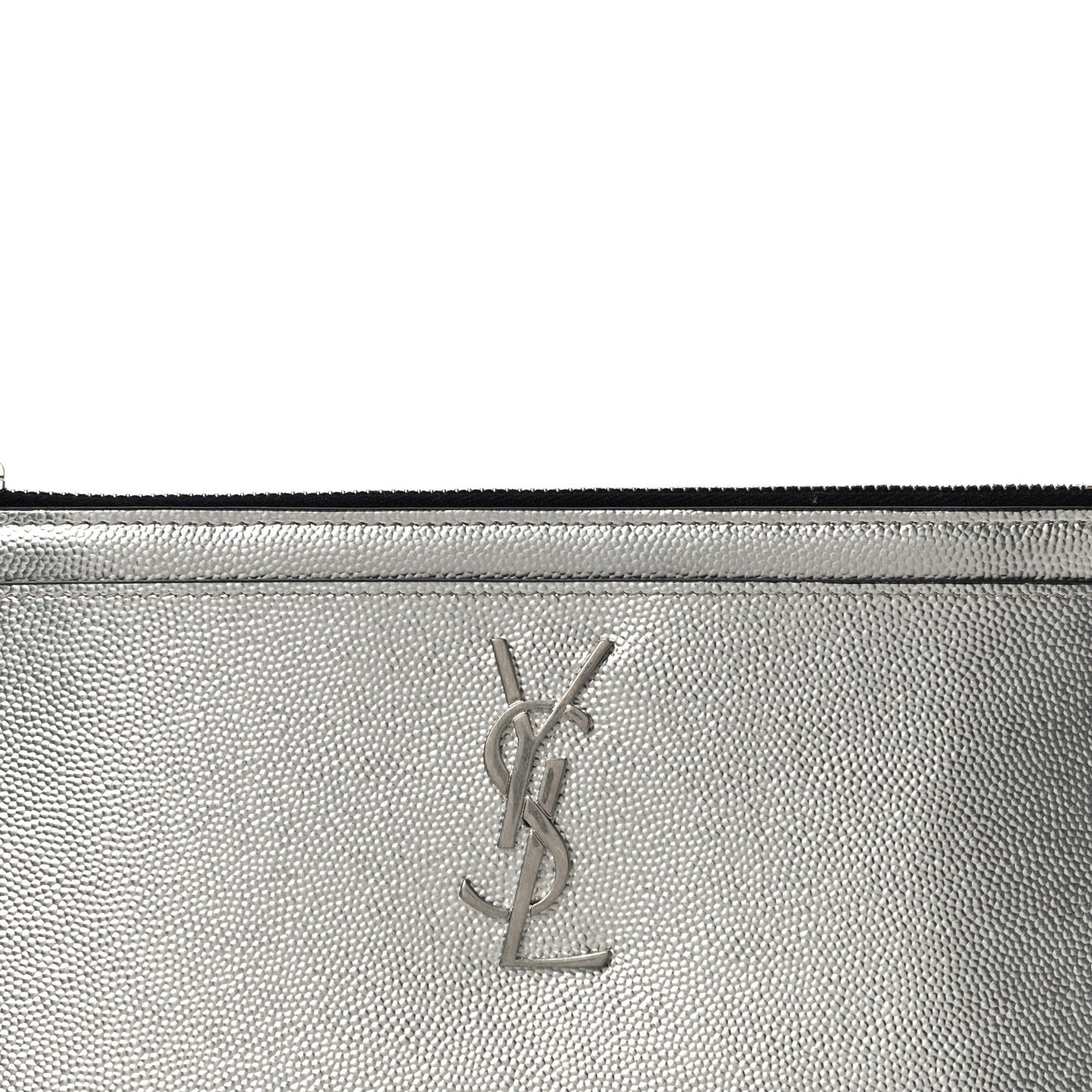 Metallic Grain De Poudre Monogram Bill Pouch Argento