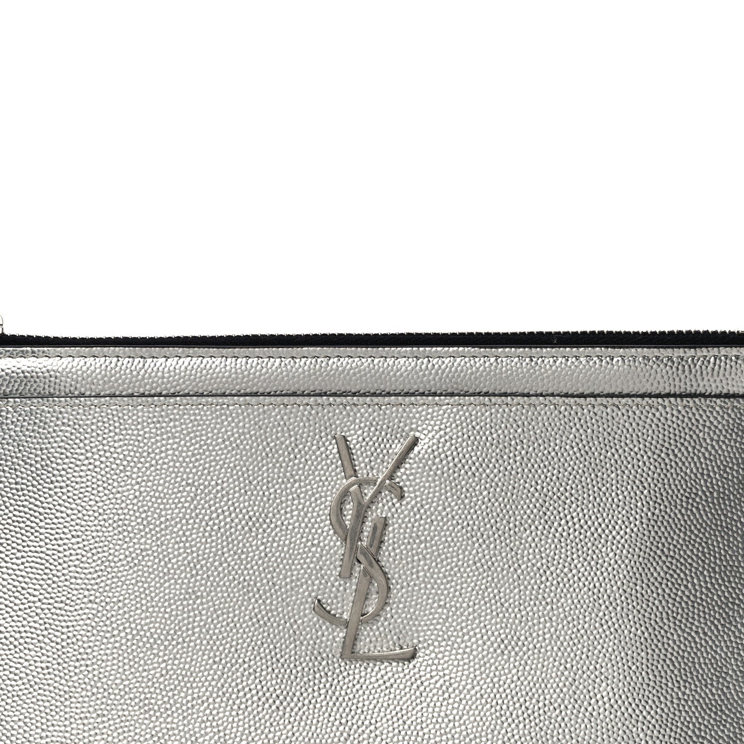 Saint Laurent Metallic Grain De Poudre Monogram Bill Pouch Argento 8 of 10