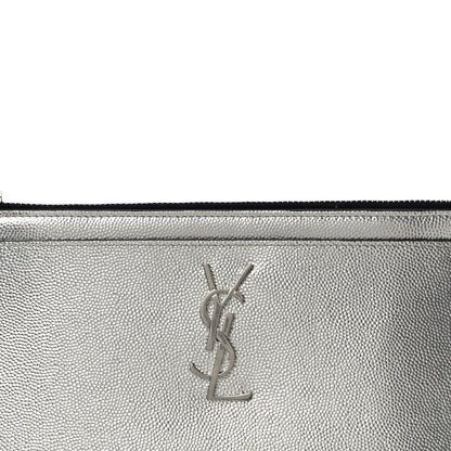 Saint Laurent Metallic Grain De Poudre Monogram Bill Pouch Argento 8 of 10