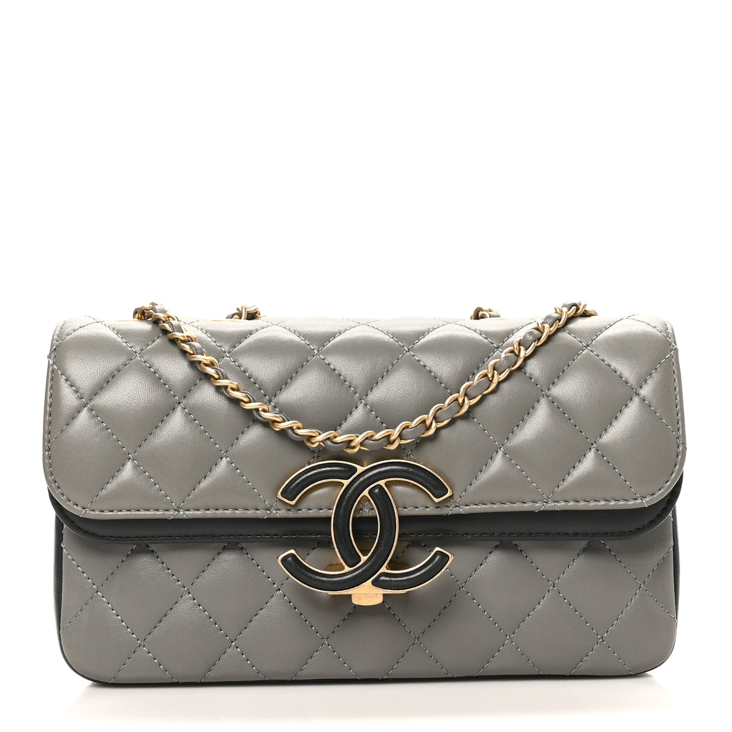 Lambskin Quilted Small CC Chic Flap Grey Dark Navy
