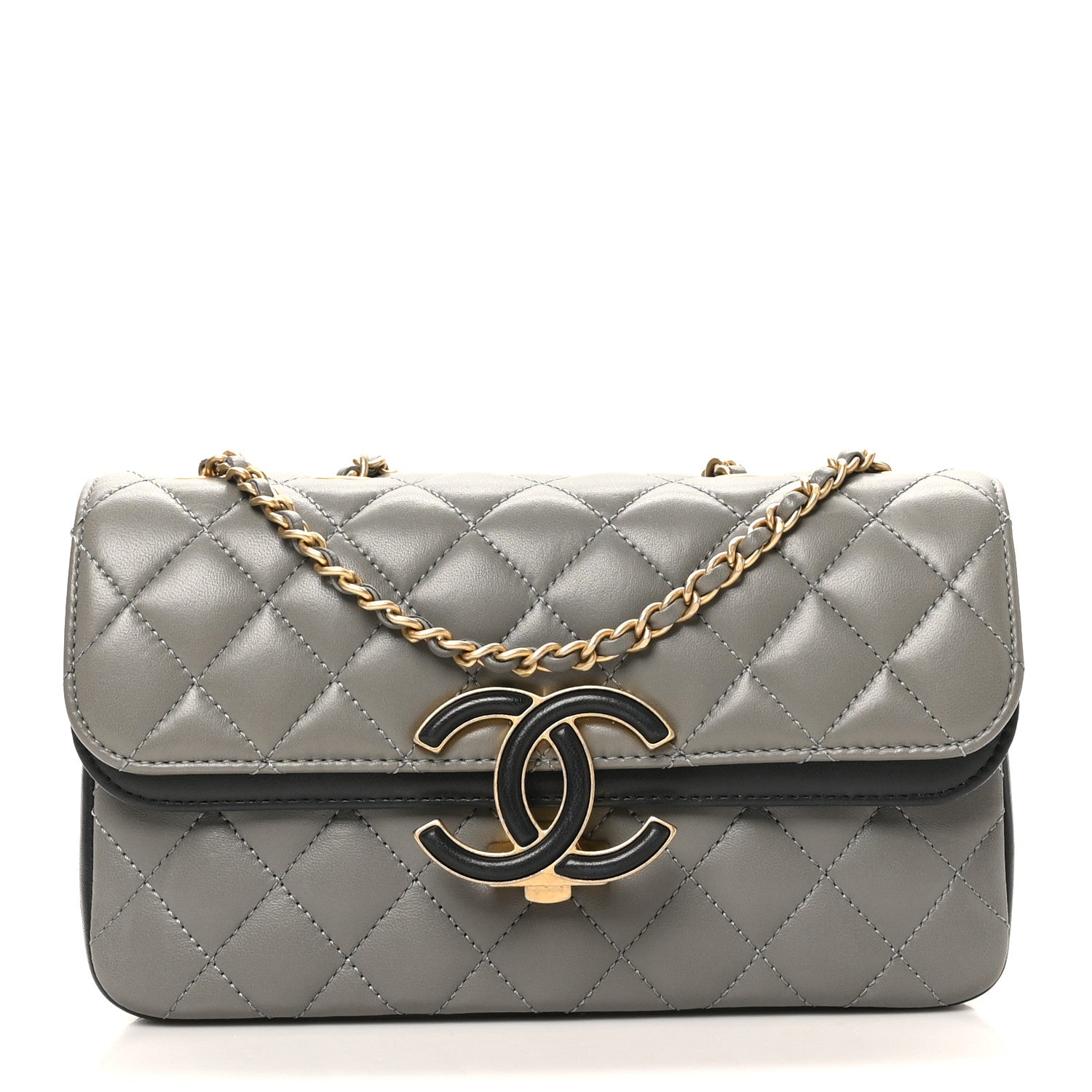 Chanel Lambskin Quilted Small CC Chic Flap Grey Dark Navy 1 of 10