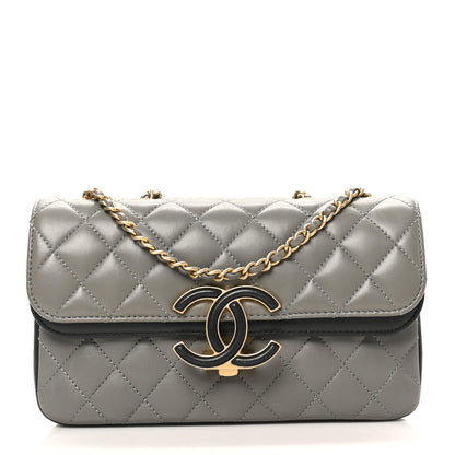 Chanel Lambskin Quilted Small CC Chic Flap Grey Dark Navy 1 of 10