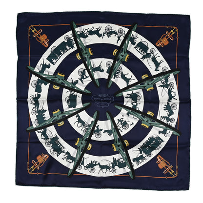 Hermes Silk Paris Qui Roule Scarf 70 Bleu Marine White Vert Cypress 1 of 3