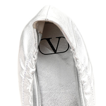 Valentino Garavani Metallic Calfskin Bow Ballerina Flats 38.5 Silver 8 of 10