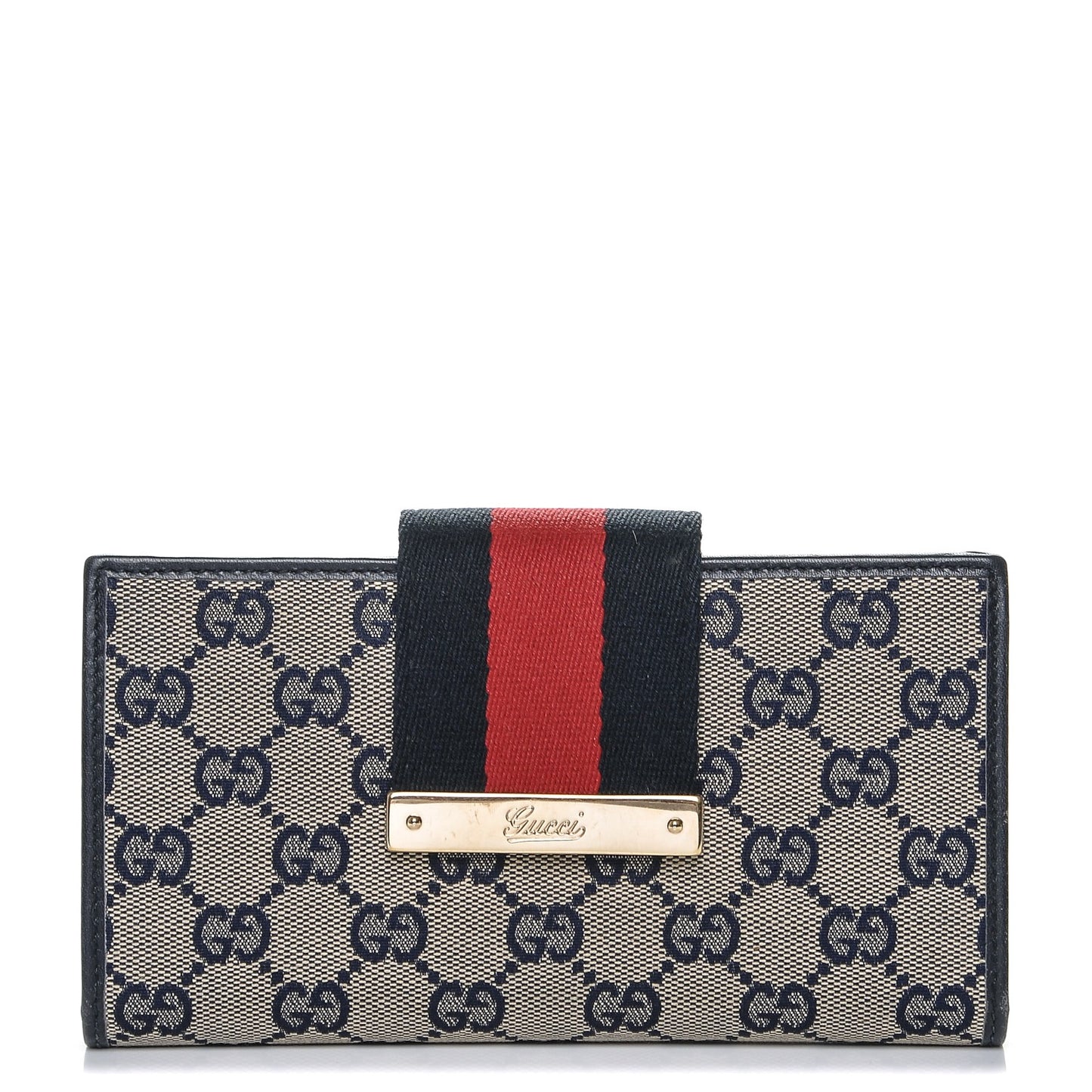 Monogram Calfskin Ladies Web Long Wallet Beige Blue