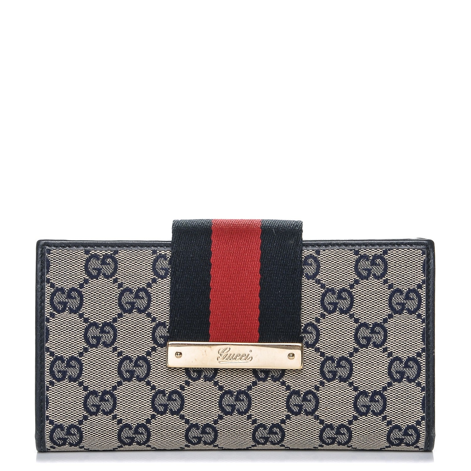 Gucci Monogram Calfskin Ladies Web Long Wallet Beige Blue 1 of 6
