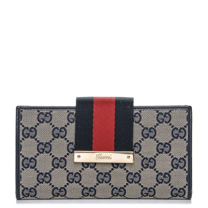 Gucci Monogram Calfskin Ladies Web Long Wallet Beige Blue 1 of 6
