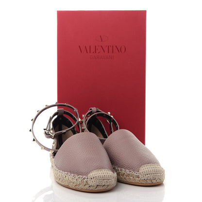 Valentino Garavani Grained Calfskin Rockstud Ankle Wrap Espadrille 20mm Flats 38 Poudre 11 of 11
