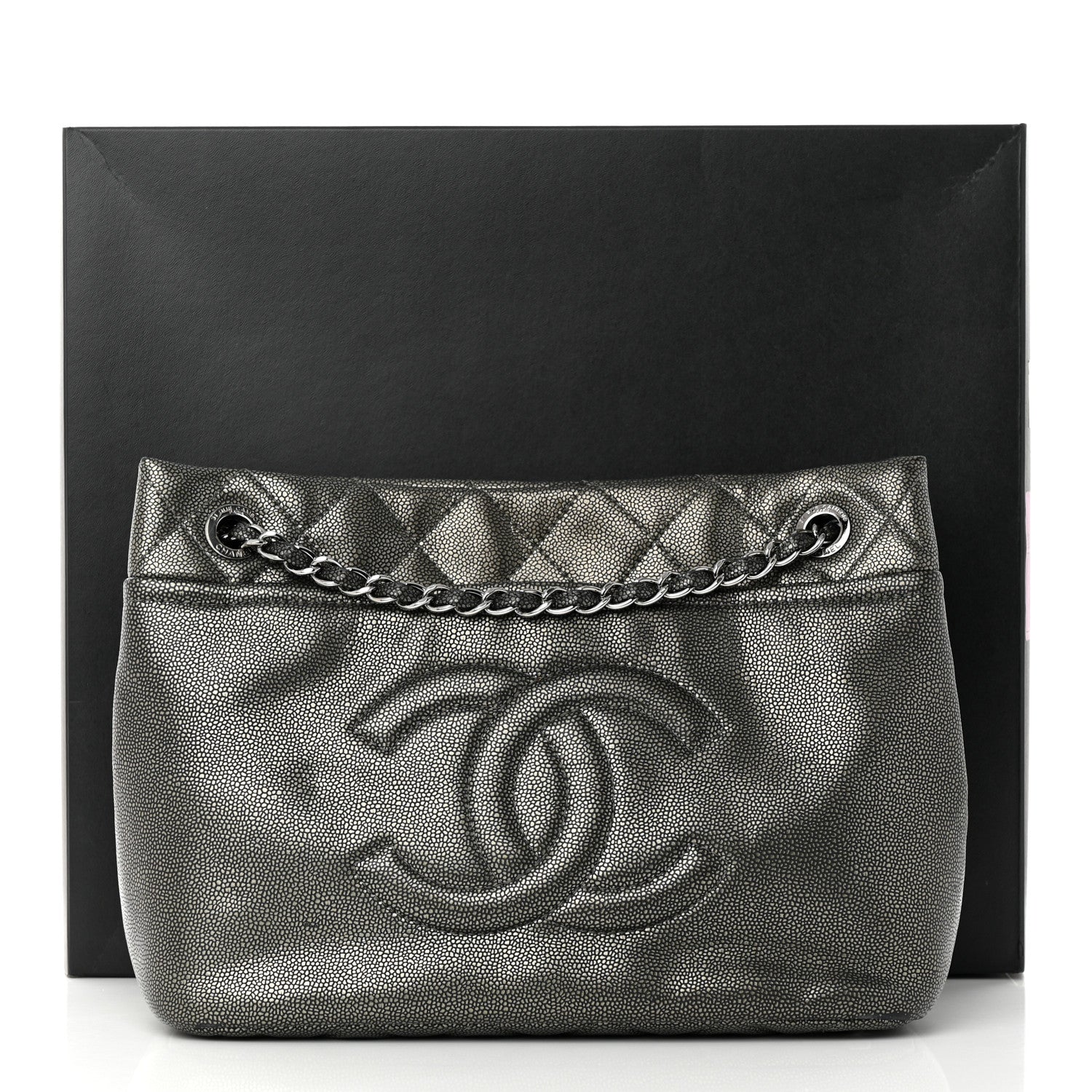 Chanel Metallic Caviar Quilted CC Timeless Tote Dark Silver 13 of 13