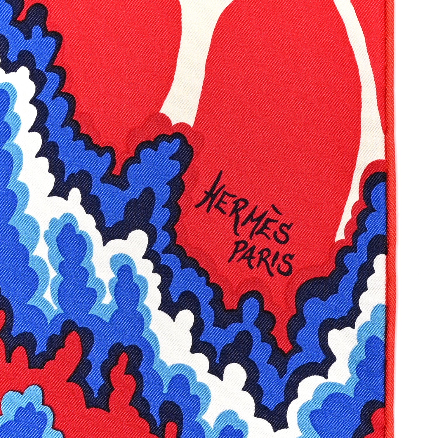 Hermes Silk Twill The Three Graces Scarf 90 White Rouge Bleu 2 of 5