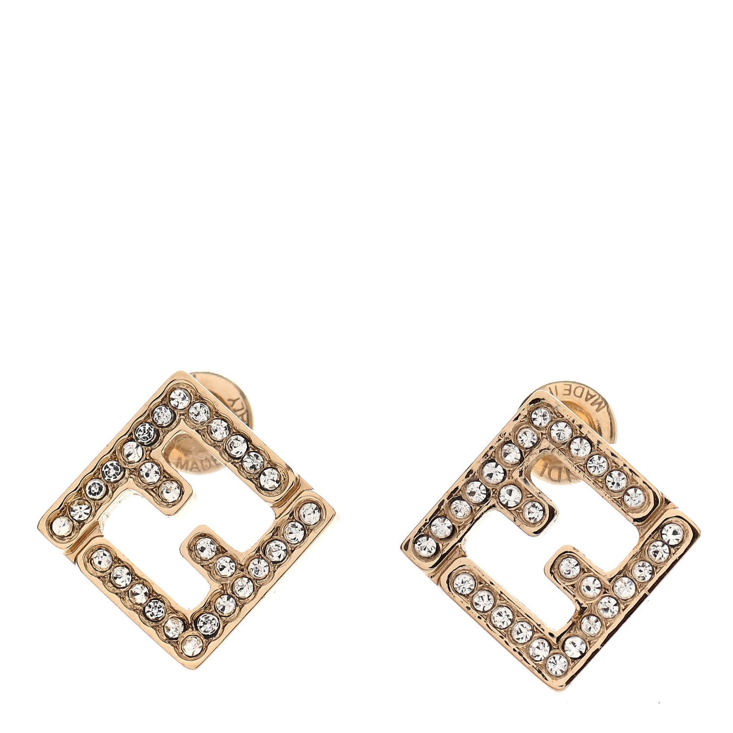 FF Metal Crystal Earrings Gold