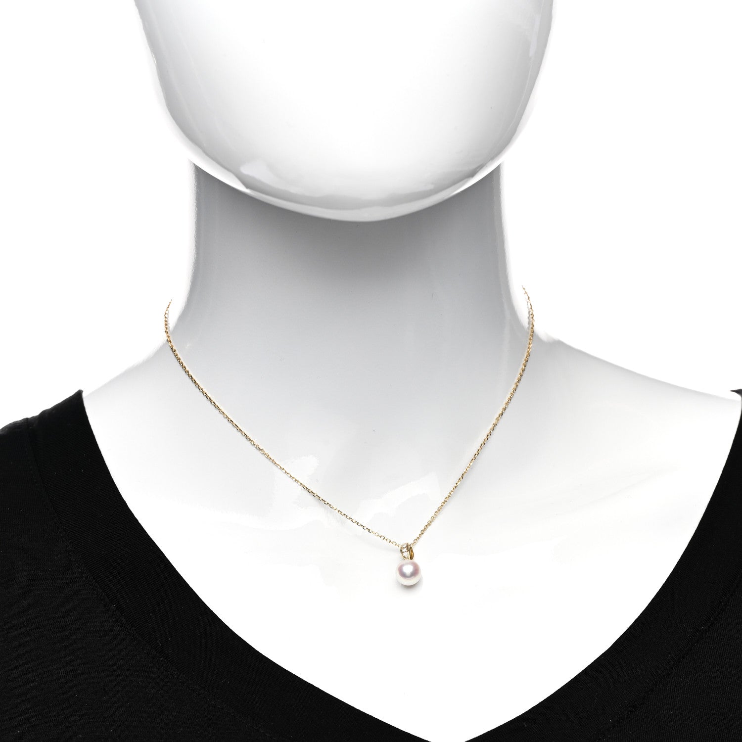 Mikimoto 18K Yellow Gold Diamond Akoya Pearl 7.5mm Drop Pendant Necklace 2 of 4