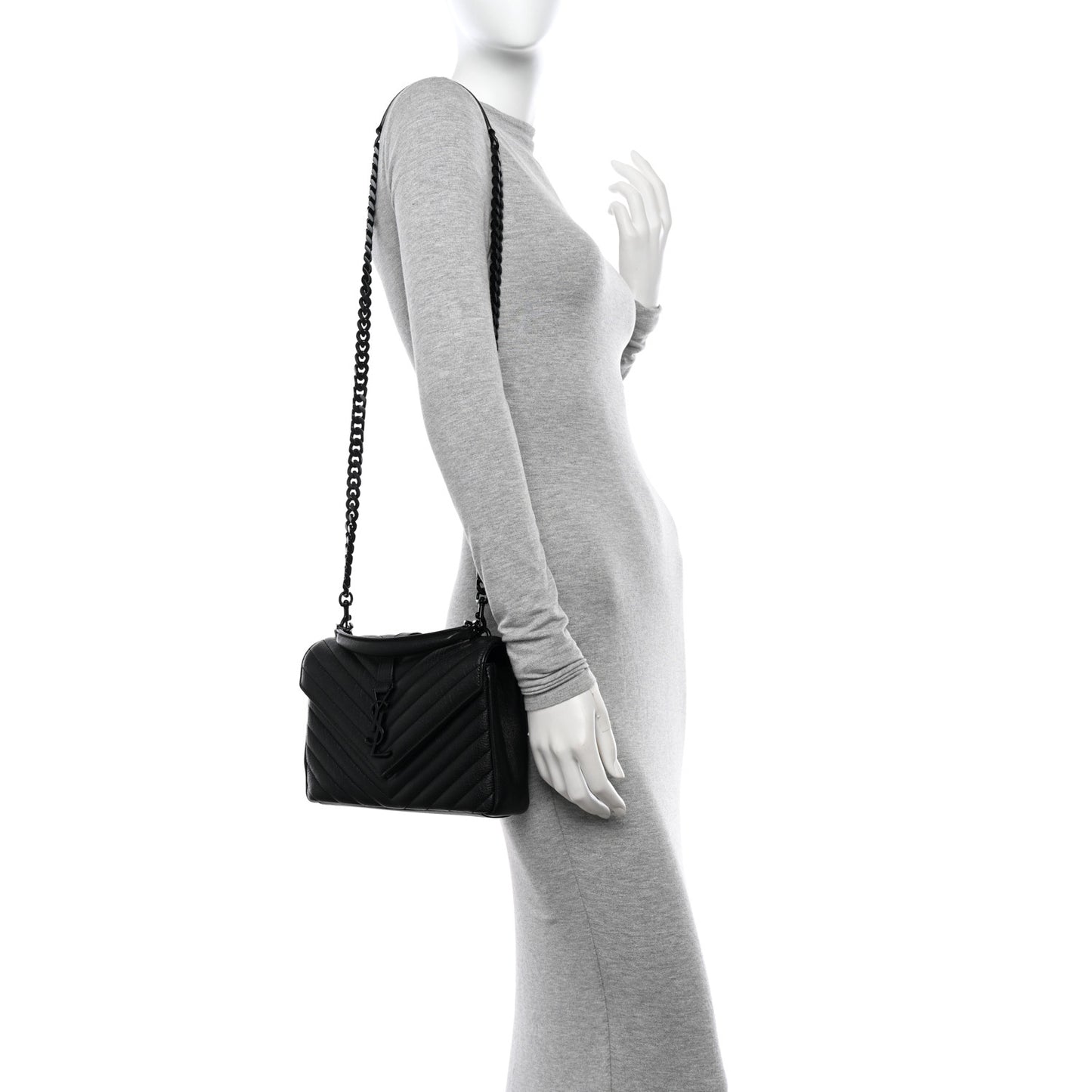 Sheepskin Matelasse Chevron Monogram Monochrome Medium College Bag Black
