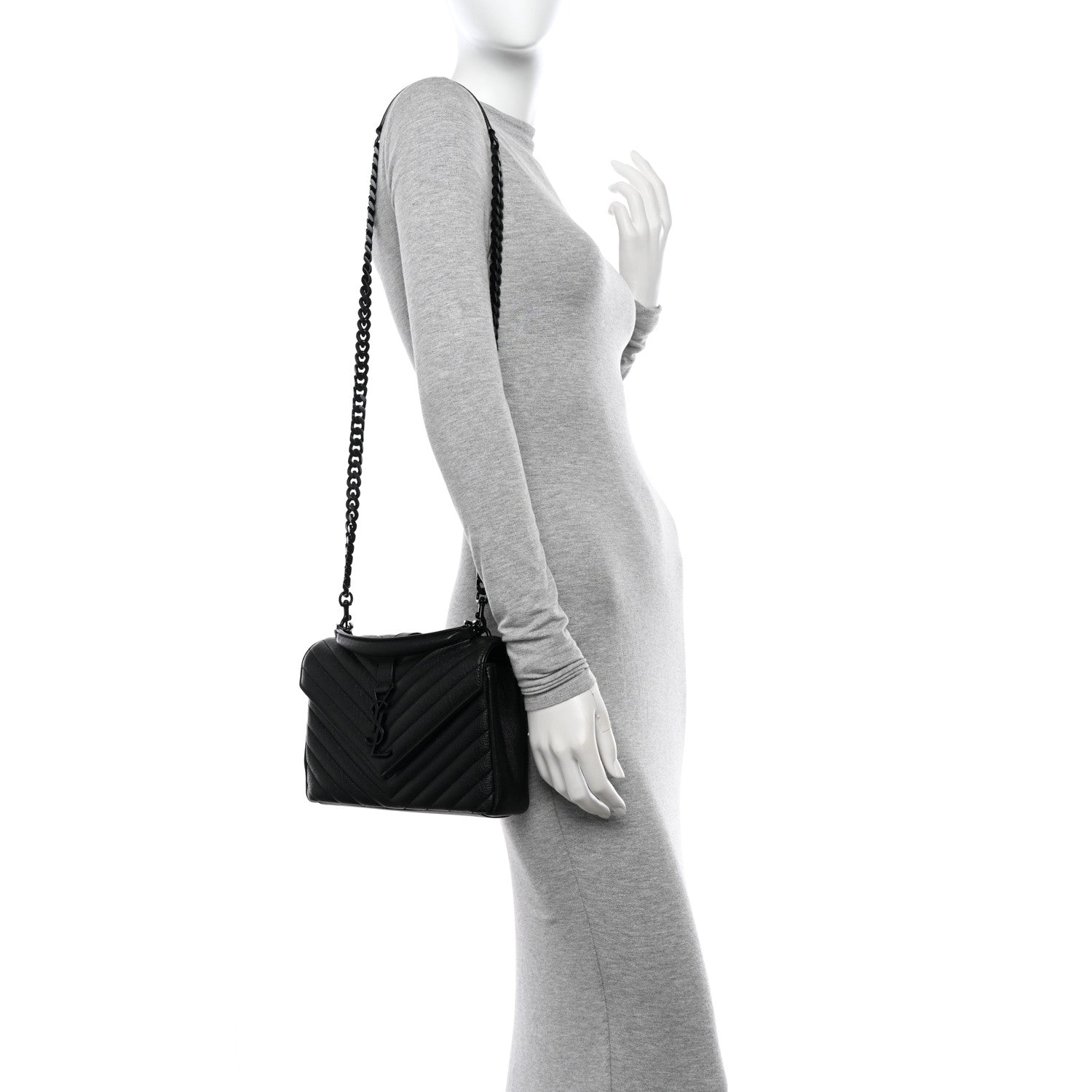 Saint Laurent Sheepskin Matelasse Chevron Monogram Monochrome Medium College Bag Black 2 of 11