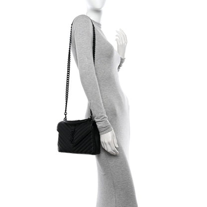 Saint Laurent Sheepskin Matelasse Chevron Monogram Monochrome Medium College Bag Black 2 of 11