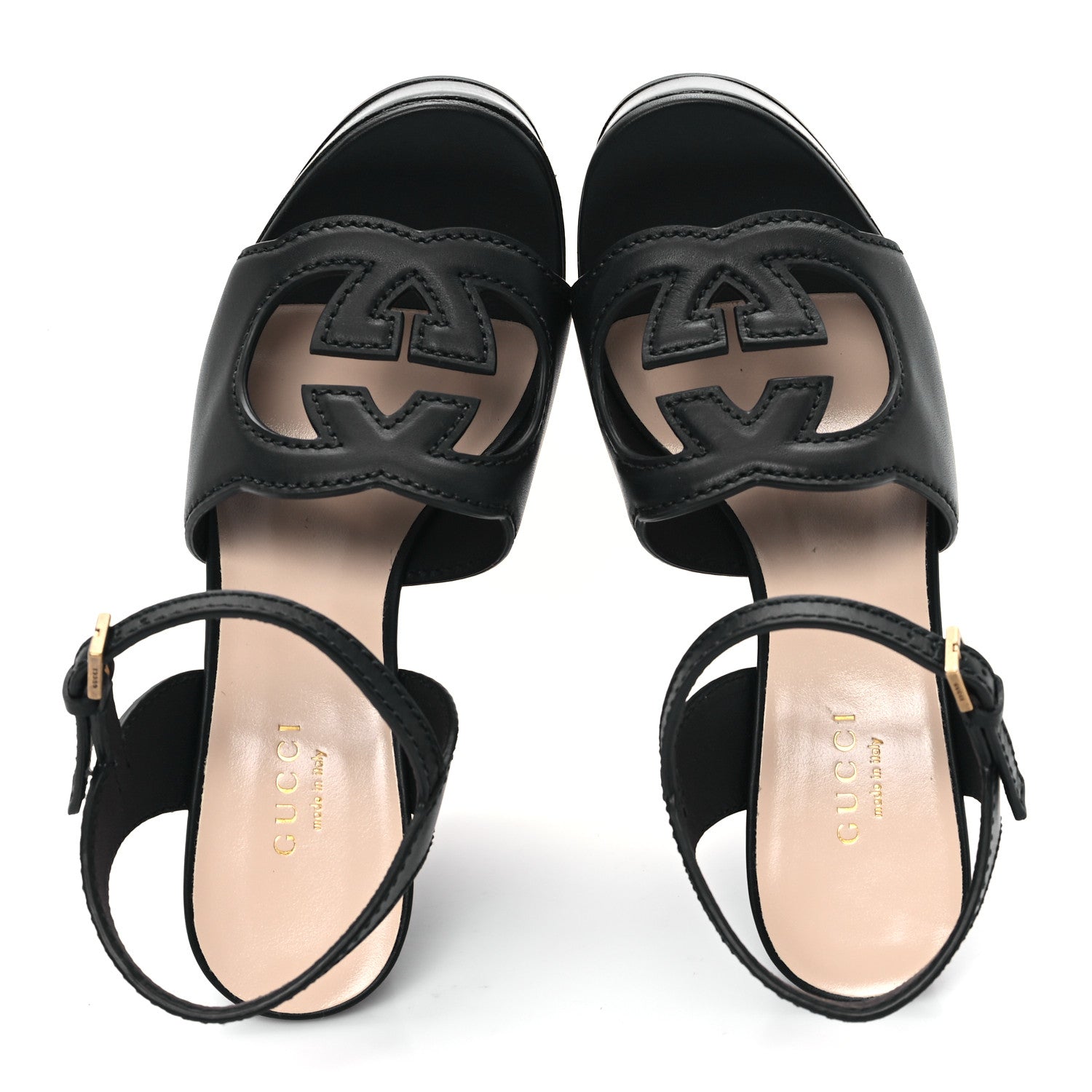 Gucci Cosmos Softy Calfskin Wooden Interlocking G Cut-Out 30/120mm Platform Sandals 35 Black 2 of 9